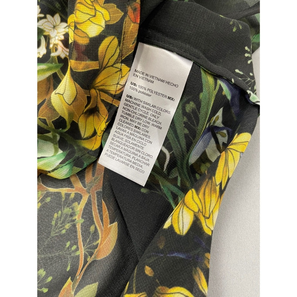 Chicos Black Floral Chiffon Blouse Tassel Tie Ruffle Sleeve Top Size 3.5 US 18 - Picture 6 of 10